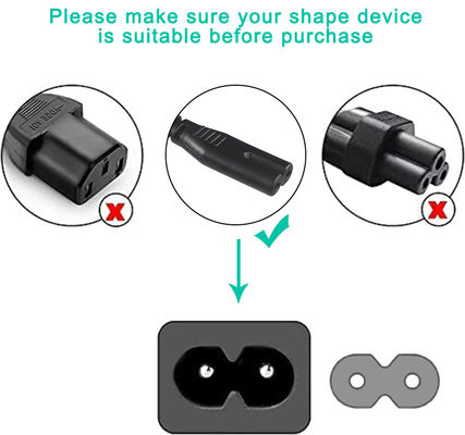 Conector de corriente alterna de 2 puntas universal EU 2PIN a IEC Conector C7 femenino 0,75 mm