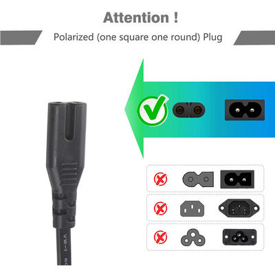 Conector de corriente alterna de 2 puntas universal EU 2PIN a IEC Conector C7 femenino 0,75 mm