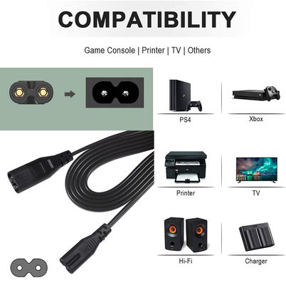 Cable de alimentación C7 a C8 de 0.8M, calibre 18AWG, cubierta de PVC, certificado ROHS