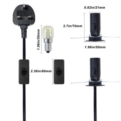 3A 5A British Fused 3 Pin Power Plug Cable de lámpara de sal con 303 interruptor en línea E14 soporte de lámpara OEM / ODM