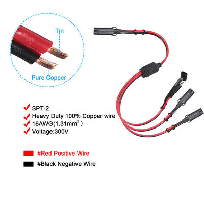 Cable de extensión de SAE a SAE 3 vías divididor 12V 16AWG 2FT 2 pin conector de desconexión rápida