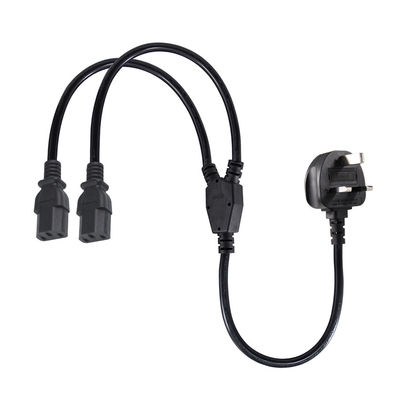 Cable de extensión de sucursal Y aprobado por BSI Reino Unido 3Pin a IEC C13 Cordón de suministro de toma de conexión femenina