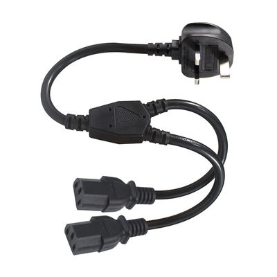 Cable de extensión de sucursal Y aprobado por BSI Reino Unido 3Pin a IEC C13 Cordón de suministro de toma de conexión femenina