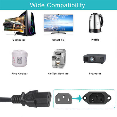 Cable de extensión de sucursal Y aprobado por BSI Reino Unido 3Pin a IEC C13 Cordón de suministro de toma de conexión femenina
