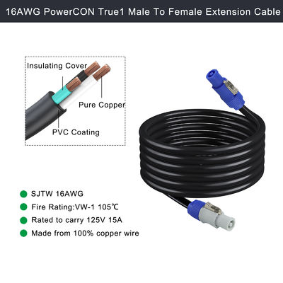NAC3FCA a NAC3FCB 20A AC PowerCon Conector SJTW 3 cables de extensión de energía de 3 pines