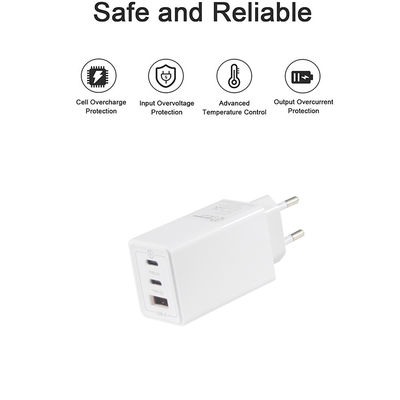 3 puertos 65W USB C USB-A QC3.0 cargador para computadoras portátiles blanco