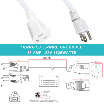 Sjt Ac Cord Heavy Duty Computación Conector eléctrico de televisión NEMA 5-15p Cordón de extensión