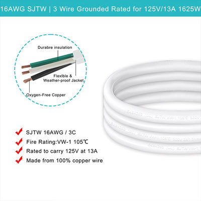 Sjt Ac Cord Heavy Duty Computación Conector eléctrico de televisión NEMA 5-15p Cordón de extensión