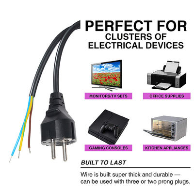 3pin H05vv-f 3g 0,75mm2 Vde Ac 3pin cable de alimentación despojado y enlatado con enchufe Eu banda final