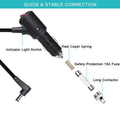 15A Extensión del encendedor de cigarrillos de fusible al ángulo derecho DC 2.1MM Jack Cigar Cable