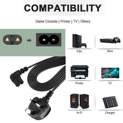 BS Cable de AC de ordenador ángulo derecho C7 Extensión estándar 3 alambre 10A 250V British Cord de alimentación con chaqueta de PVC y IEC Tipo de extremo femenino