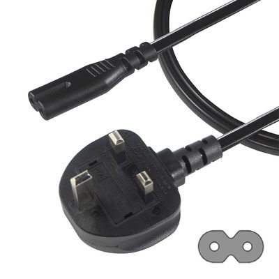 1.8M Negro 0.75mm BS Standard Plug Reino Unido 3 pines para el cable de alimentación de CA C7 de la IEC con longitud personalizada