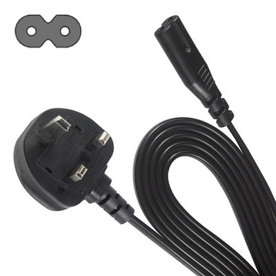 1.8M Negro 0.75mm BS Standard Plug Reino Unido 3 pines para el cable de alimentación de CA C7 de la IEC con longitud personalizada