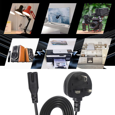 1.8M Negro 0.75mm BS Standard Plug Reino Unido 3 pines para el cable de alimentación de CA C7 de la IEC con longitud personalizada