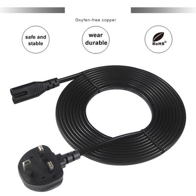 1.8M Negro 0.75mm BS Standard Plug Reino Unido 3 pines para el cable de alimentación de CA C7 de la IEC con longitud personalizada