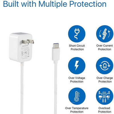 Cargador USB-C de 36W tipo C de extremo Norteamérica 12V para carga rápida 1.2M de longitud y entrada AC 100-240V