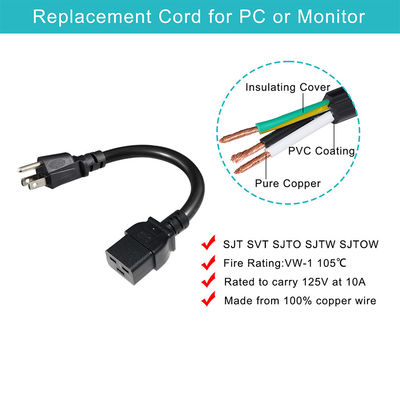 3 pin Sjt con cable Sjtw Iec 320 C19 a Nema 5-15p 3 pin Lock Ac Extensión 5ft 6ft