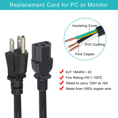 Largo a medida 1m Cable de alimentación eléctrica 60w 3 pin Cable de alimentación de computadora portátil