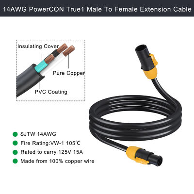 Cable de PowerCON 3FT 14AWG PowerCon True1 de hombre a mujer Cable de extensión exterior 20A a prueba de agua para la luz del escenario