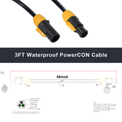 Cable de PowerCON 3FT 14AWG PowerCon True1 de hombre a mujer Cable de extensión exterior 20A a prueba de agua para la luz del escenario