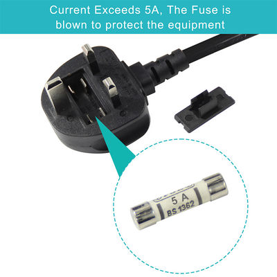 Cable de alimentación con enchufe británico de 3 núcleos, 0.75mm² a 1.5mm² pre-pelado y estañado