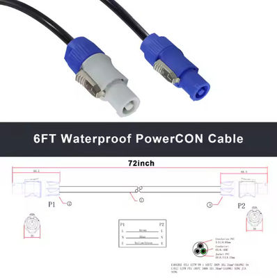 Fuente de alimentación de audio para escenarios industriales resistente a la llama 15A de corriente nominal de 3 pines IP44 de potencia de bloqueo con conector compatible CON