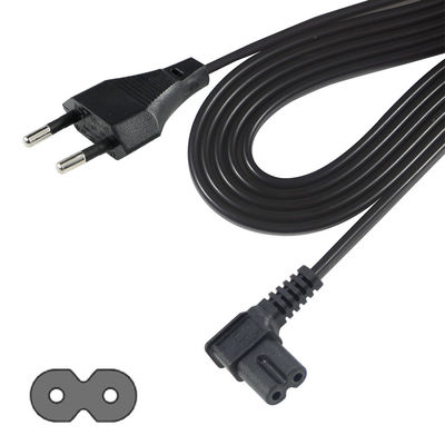 Cable de alimentación C7 de 2 pin a ángulo de la UE para computadoras portátiles/monitores/televisores VDE Material aislante aprobado PVC/cáñamo