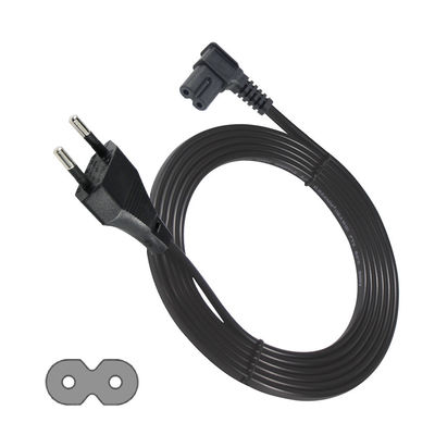Cable de alimentación C7 de 2 pin a ángulo de la UE para computadoras portátiles/monitores/televisores VDE Material aislante aprobado PVC/cáñamo