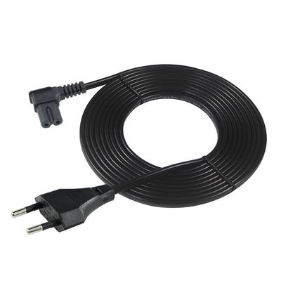 Cable de alimentación C7 de 2 pin a ángulo de la UE para computadoras portátiles/monitores/televisores VDE Material aislante aprobado PVC/cáñamo