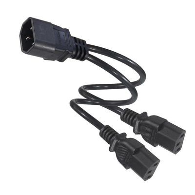 16AWG Carga pesada C14 a 2xC13 Cordón de alimentación para servidores / equipos industriales 300V 10A ROHS certificado con enchufe de 3 puntas
