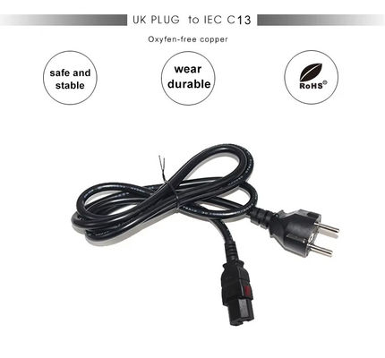 Cable de alimentación de 10A 250V de 2Pin a C15 certificado de la UE con seguridad VDE/CE para electrodomésticos y racks de servidores (1.2M de servicio pesado)