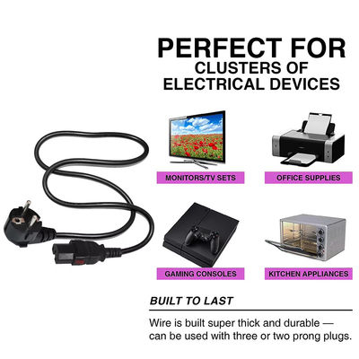 Cable de alimentación de 10A 250V de 2Pin a C15 certificado de la UE con seguridad VDE/CE para electrodomésticos y racks de servidores (1.2M de servicio pesado)
