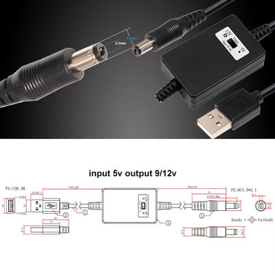USB A macho a DC5.5*2.1mm Voltage Step Up Cable 5V a 9V/12V Convertidor para dispositivos de alimentación con protección contra sobrecargas