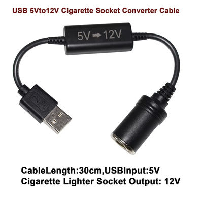 5V a 12V cable de convertidor de USB para automóviles cable de convertidor de paso a paso con toma de encendedor de cigarrillos, para teléfono GPS Dash Cam, carga segura de 24W