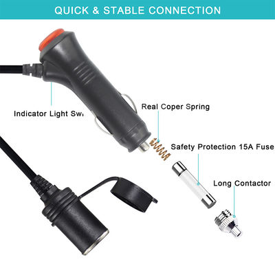 12V/24V del encendedor de cigarrillos para automóviles al cable de extensión del enchufe con puertos USB dobles para dispositivos de carga de camiones RV 10A 3Meter Certificado CE