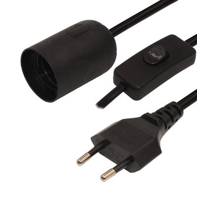 Cable de soporte de bombillas EU E27 de enchufe duradero con interruptor 303 y enchufe de dos puntas para iluminación interior/exterior - certificado CE (220-240V)