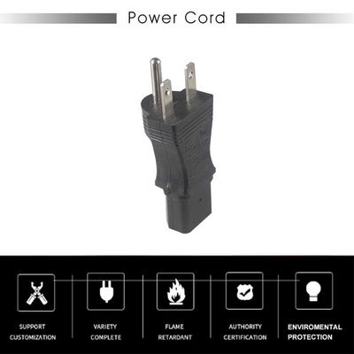 Grado industrial NEMA 5-15P a IEC 320 C13 Enchufe de adaptador de alimentación para rack de servidores / centro de datos con carcasa de alta corriente y resistente al fuego de 125V 15A (conforme con la norma UL)