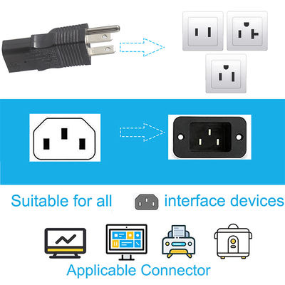 Grado industrial NEMA 5-15P a IEC 320 C13 Enchufe de adaptador de alimentación para rack de servidores / centro de datos con carcasa de alta corriente y resistente al fuego de 125V 15A (conforme con la norma UL)