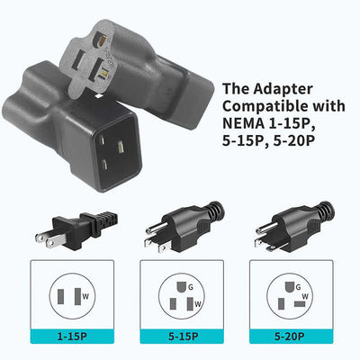 NEMA 5-15R a IEC 320 Adaptador de conexión de convertidor C20 para centro de datos/uso industrial, conector de alimentación duradero de 250V 15A