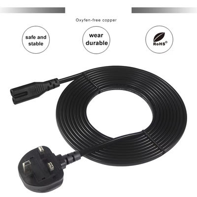 Reino Unido a C7 Cable de cable de alimentación 1.5M 250V 2.5A 18AWG PVC flexible para Nintendo Switch / altavoces / adaptador de fuente de alimentación de computadora portátil