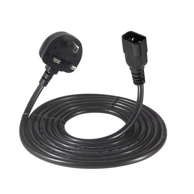 Reino Unido a C14 cable de alimentación 1.2M 250V 10A 16AWG cable blindado para UPS / rack de servidores / dispositivo médico (IP67/RoHS/BS1363)