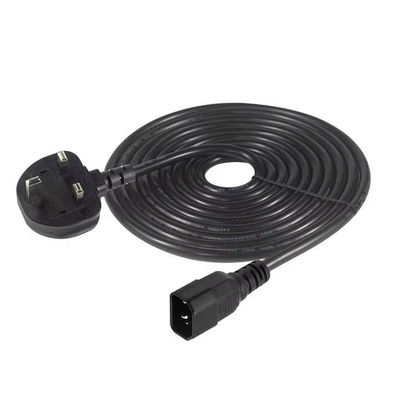 Reino Unido a C14 cable de alimentación 1.2M 250V 10A 16AWG cable blindado para UPS / rack de servidores / dispositivo médico (IP67/RoHS/BS1363)