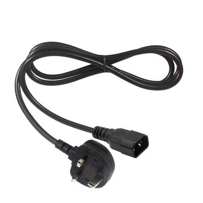 Reino Unido a C14 cable de alimentación 1.2M 250V 10A 16AWG cable blindado para UPS / rack de servidores / dispositivo médico (IP67/RoHS/BS1363)