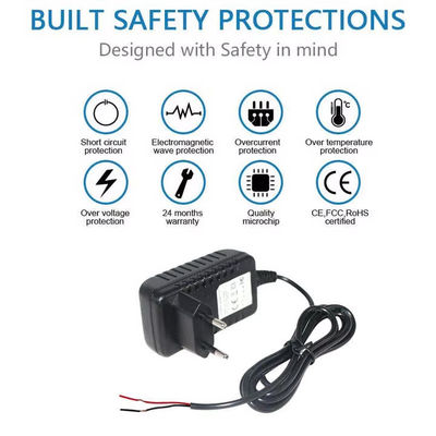 Adaptador de alimentación UE 12V 1A 2A con extremo de cable despojado