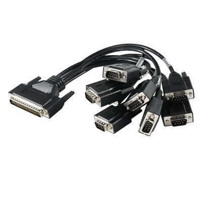 Cable de conexión DB-62 macho a 7x DB-9 macho para comunicación serial industrial, divisor RS232/RS485 - 1.2m negro
