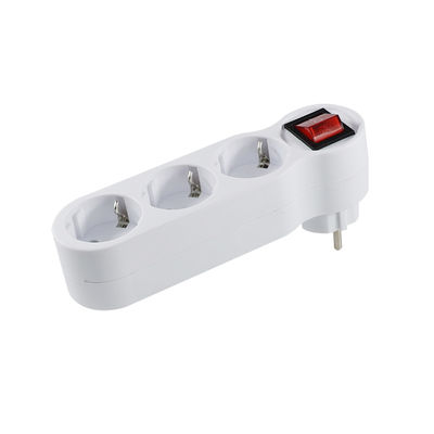 Regleta de alimentación blanca de 3 enchufes con interruptor basculante rojo - Ahorro de espacio, adecuada para varios electrodomésticos, estándar de la UE