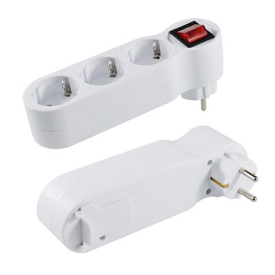 Regleta de alimentación blanca de 3 enchufes con interruptor basculante rojo - Ahorro de espacio, adecuada para varios electrodomésticos, estándar de la UE