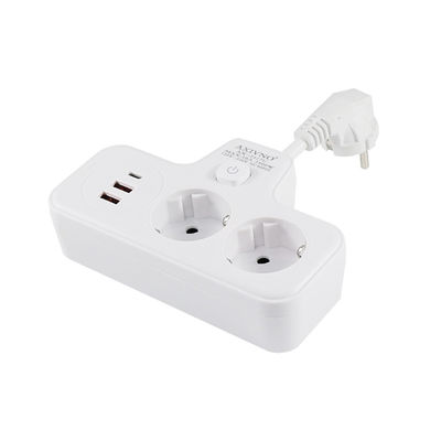 Extensor de toma de corriente multifuncional de la UE con 2 puertos USB, 2 tomas de corriente alterna y puerto de carga tipo C Adaptador de montaje en pared de 250 V