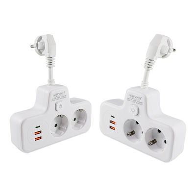 Extensor de toma de corriente multifuncional de la UE con 2 puertos USB, 2 tomas de corriente alterna y puerto de carga tipo C Adaptador de montaje en pared de 250 V