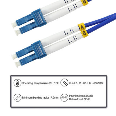 Cable de parche de fibra óptica LC a LC - Jumper dúplex de modo único o multimodo para aplicaciones de telecomunicaciones, centros de datos y FTTx